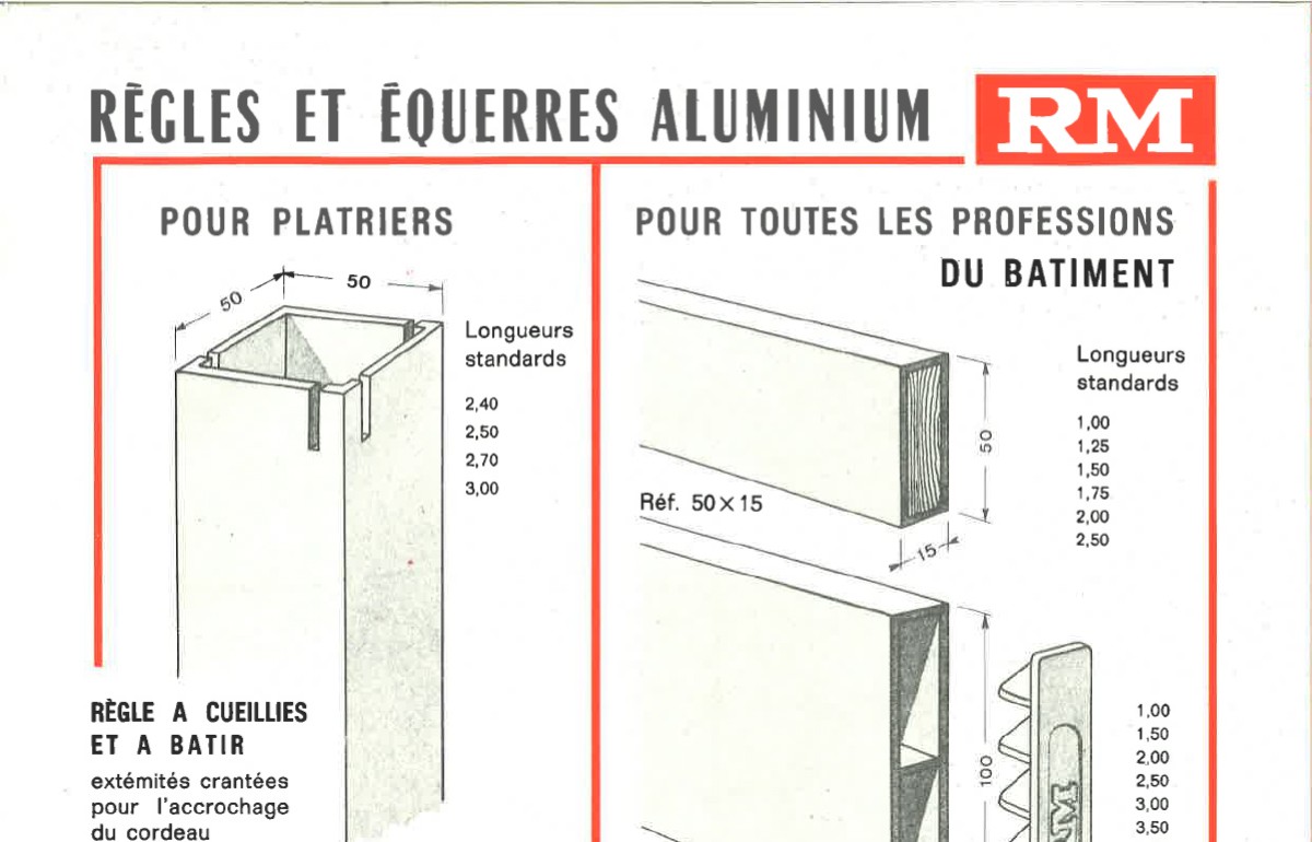 Die ersten Aluminiumlineale zum Nivellieren und Glätten von Putzanstrich.